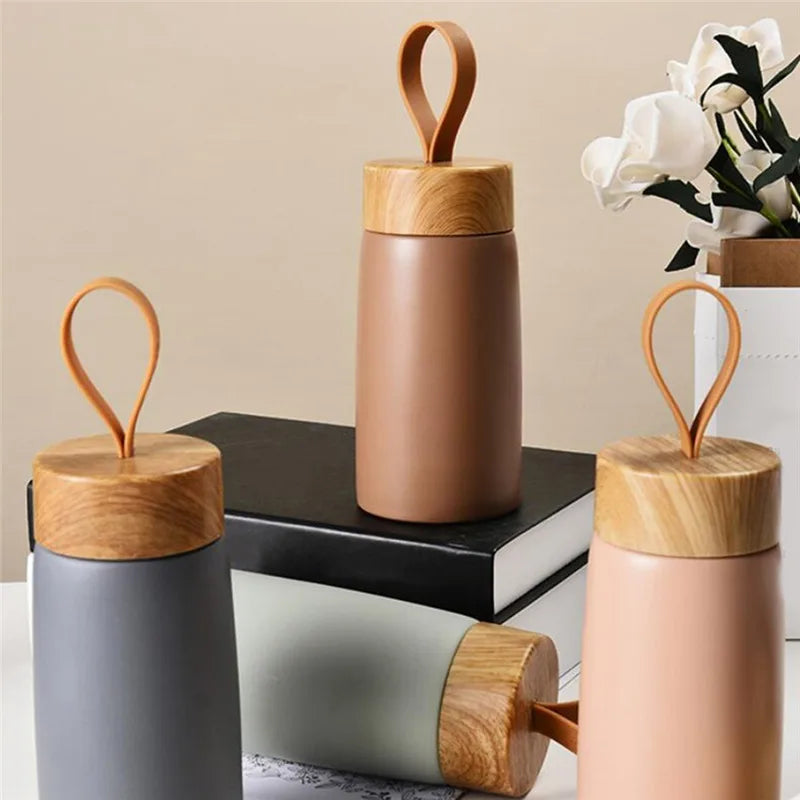 The Ember Mini Thermos | Retro Wood-Grain Stainless Steel Travel Cup