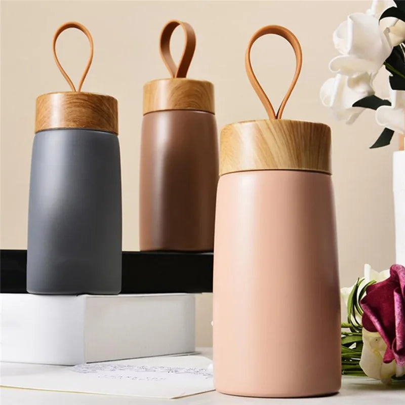 The Ember Mini Thermos | Retro Wood-Grain Stainless Steel Travel Cup
