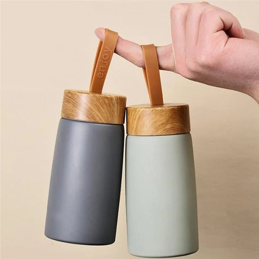 The Ember Mini Thermos | Retro Wood-Grain Stainless Steel Travel Cup