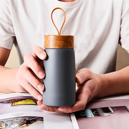 The Ember Mini Thermos | Retro Wood-Grain Stainless Steel Travel Cup